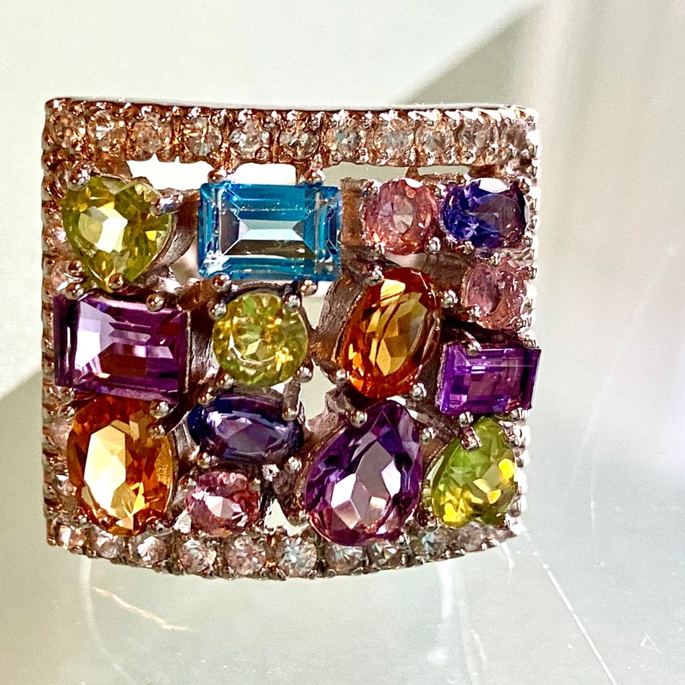 🦋HP🦋 Multigem Sterling 925 silver ring blue topaz, peridot, citrine, amethyst